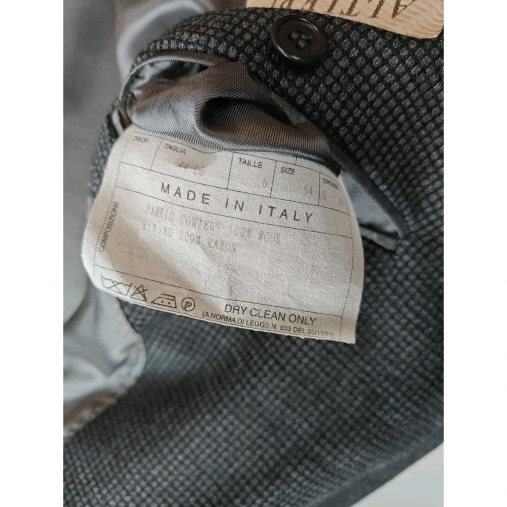 Altieri Mens Wool Sport Coat 44L Gray Check 3 Button Blazer Made in Italy